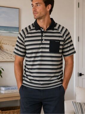 Oakley HydroLix Striped Performance Polo Shirt Men’s Large Gray Black Golf
